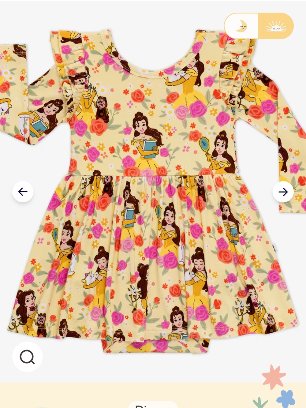Little Sleepies Yellow Disney Belle Floral Skirted Onesie